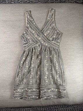 BCBGeneration Gray and Ivory Lace-Trim Wrap-Style Mini Dress